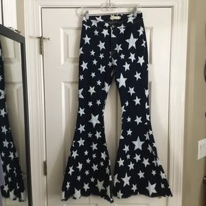 Lk New TURQUOISE HAVEN dark denim star bell bottom flare jeans M 6 8